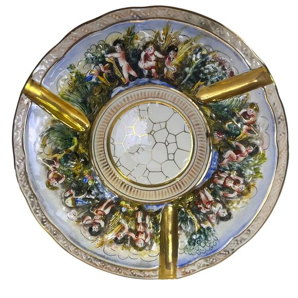 Capodimonte Italian Vintage 1950-1970 Raised Relief Porcelain 11.5" Ash Tray - Picture 3 of 11
